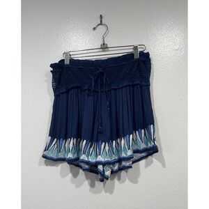 Amita Naithani Blue Embroidered Shorts Sheer Crochet Waist Resort Boho Festival